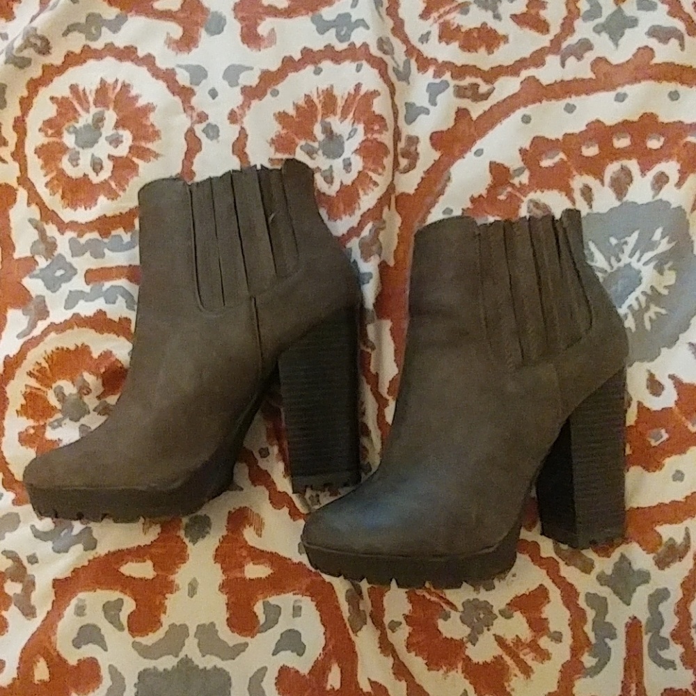 Grey leather booties